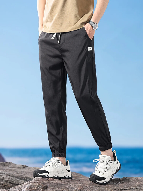 Ultravékony férfi nadrág, bokáig érő, alkalmi rugalmas deréknadrág Légáteresztő klasszikus kültéri, kötött lábú melegítőnadrág férfi