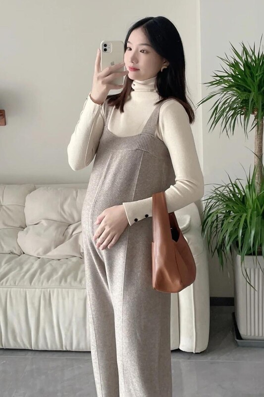 Rudens nėštukės mezgimo kombinezonai Geros kokybės madingi ilgos laisvos plačios kelnės nėščios moters kombinezonai tiesūs šliaužtinukai