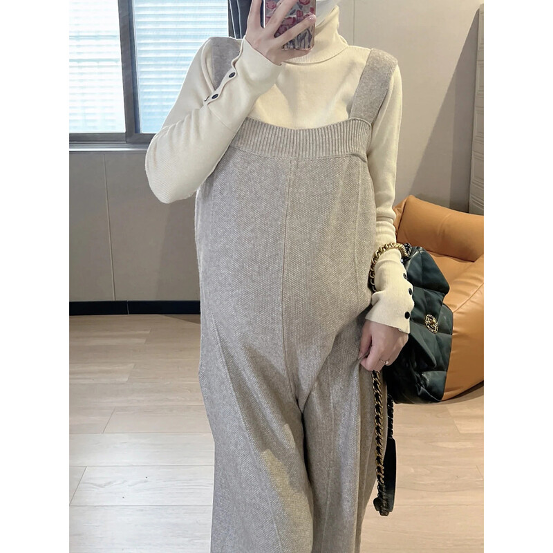 Rudens nėštukės mezgimo kombinezonai Geros kokybės madingi ilgos laisvos plačios kelnės nėščios moters kombinezonai tiesūs šliaužtinukai