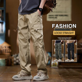 Nyári vékony férfi overál nadrág bő, egyenes szárú, több zsebes kivitel kültéri kocogás túrázás húzózsinóros nadrág fekete zöld