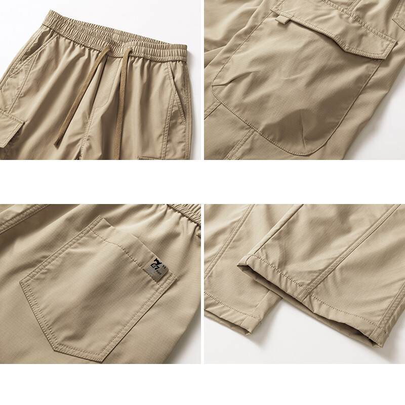 Nyári vékony férfi overál nadrág bő, egyenes szárú, több zsebes kivitel kültéri kocogás túrázás húzózsinóros nadrág fekete zöld