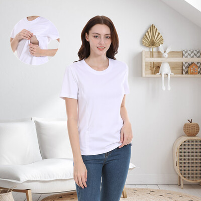 Ljetna nova trudnička odjeća velike veličine Ženska jednobojna majica kratkih rukava s okruglim izrezom Ležerna majica za dojenje