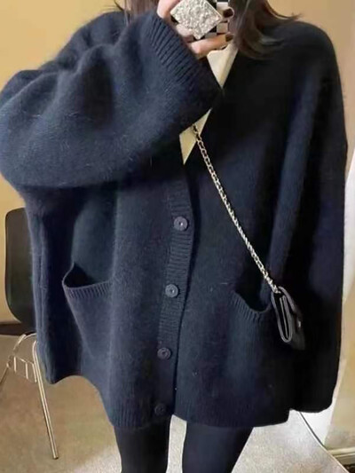 Heliar 2024 Jesen Zima ženski džemper džemper plavi Pleteni gornji dijelovi Elegantni pleteni džemper s V izrezom