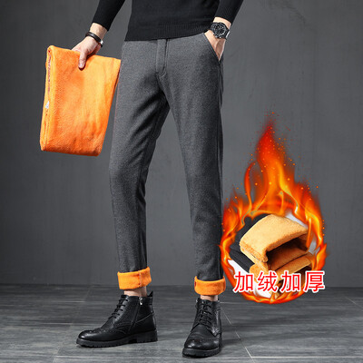 Zimske muške debele hlače od flisa, muške formalne hlače visoke kvalitete, poslovne crne, sive, tople, uske, ležerne hlače za muškarce