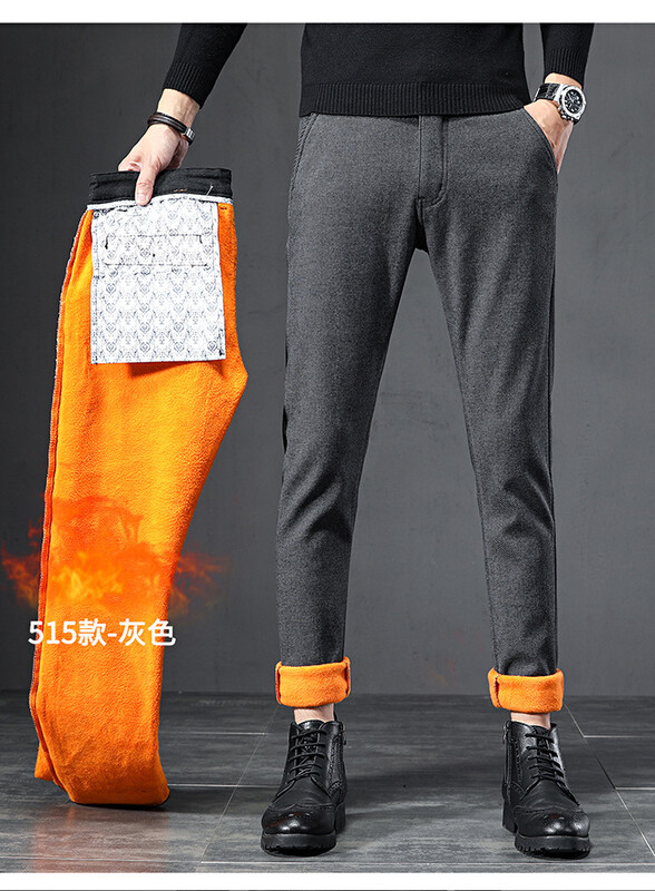 Zimske muške debele hlače od flisa, muške formalne hlače visoke kvalitete, poslovne crne, sive, tople, uske, ležerne hlače za muškarce