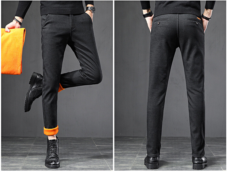 Zimske muške debele hlače od flisa, muške formalne hlače visoke kvalitete, poslovne crne, sive, tople, uske, ležerne hlače za muškarce