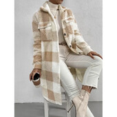 Gornji kaputi Karirani Keer Topli kaput Opušteni trendovski plišani sakoi Trench Ženski trenč sa dugim rukavima Dugi kroj