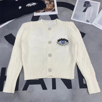 Peals Beading Knitted Cropped Cardigan Jacket Γυναικεία νέα φθινοπωρινά χειμωνιάτικα μακρυμάνικα μπλουζάκια με λαιμόκοψη πουλόβερ πανωφόρι T581