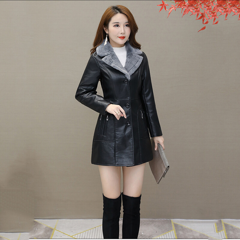 Ženska jakna od umjetne kože Debeli baršun 2024 Novi korejski jesen/zima dugi uski PU kaput