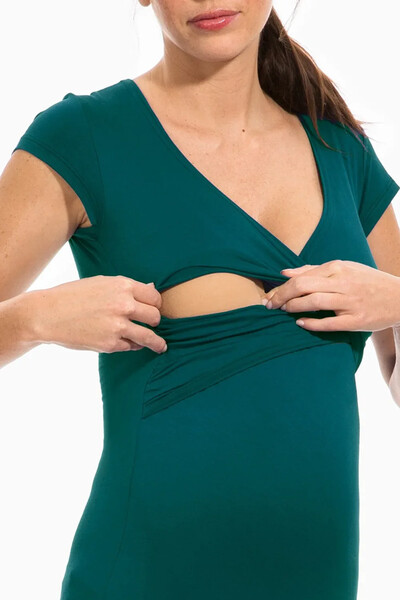 Cămașă moale și confortabilă, cu decolteu în V încrucișat, cu mânecă scurtă pentru alăptare pentru mamele care alăptează