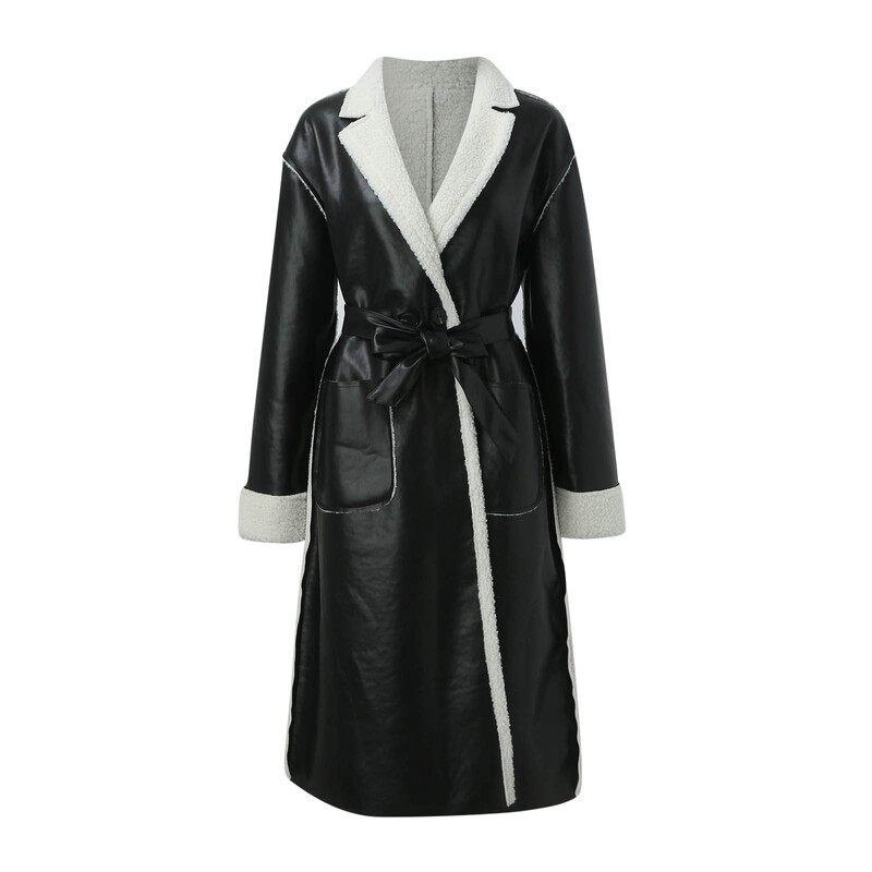 Reducere fierbinte paltoane pentru femei cu glugă, ocazional, jachetă din piele artificială solidă, haină cu guler răsturnat, jachetă izolată de iarnă pentru femei