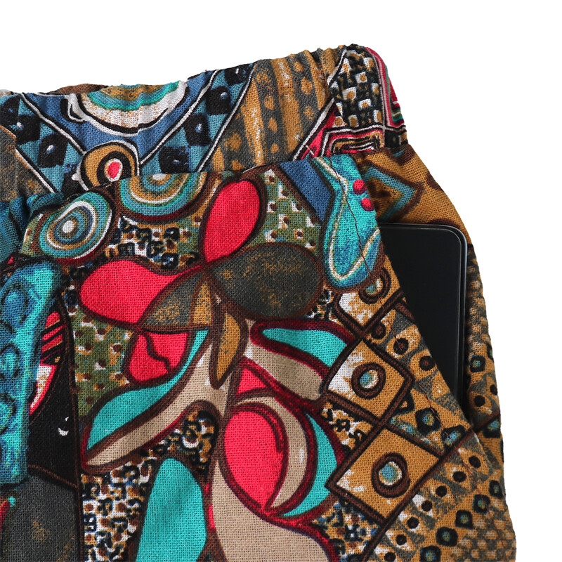 Radoša etniskā raksta apdruka Vīriešu aukliņa ar kabatām sporta bikses ikdienas kokvilnas maisījuma ērtas skriešanas bikses vīriešu apģērbs