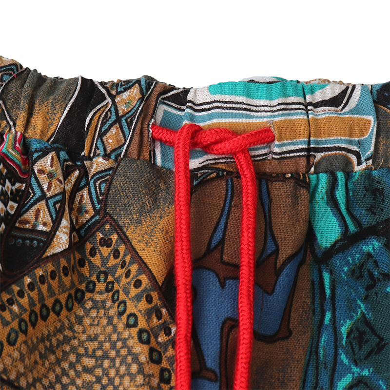 Radoša etniskā raksta apdruka Vīriešu aukliņa ar kabatām sporta bikses ikdienas kokvilnas maisījuma ērtas skriešanas bikses vīriešu apģērbs