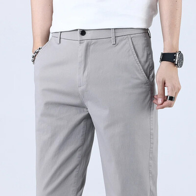 Új alkalmi férfi sztreccs pamut egyenes üzleti nadrágok Férfi narancssárga karcsú, rugalmas deréknadrágok zöld khaki koreai tehernadrágok