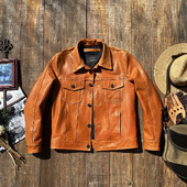 Bezmaksas piegāde. Pārdošana Pilnīgi jauna vintage īstas ādas jaka.klasiska ikdienas slaids vīriešu 507 govs ādas mētelis.kvalitatīva modes āda