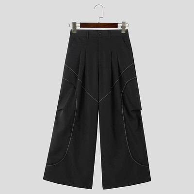 Modne muške pantalone INCERUN 2024. u korejskom stilu, jednobojne hlače sa spajanjem, ležerna ulična odjeća, jednobojne ravne hlače S-5XL