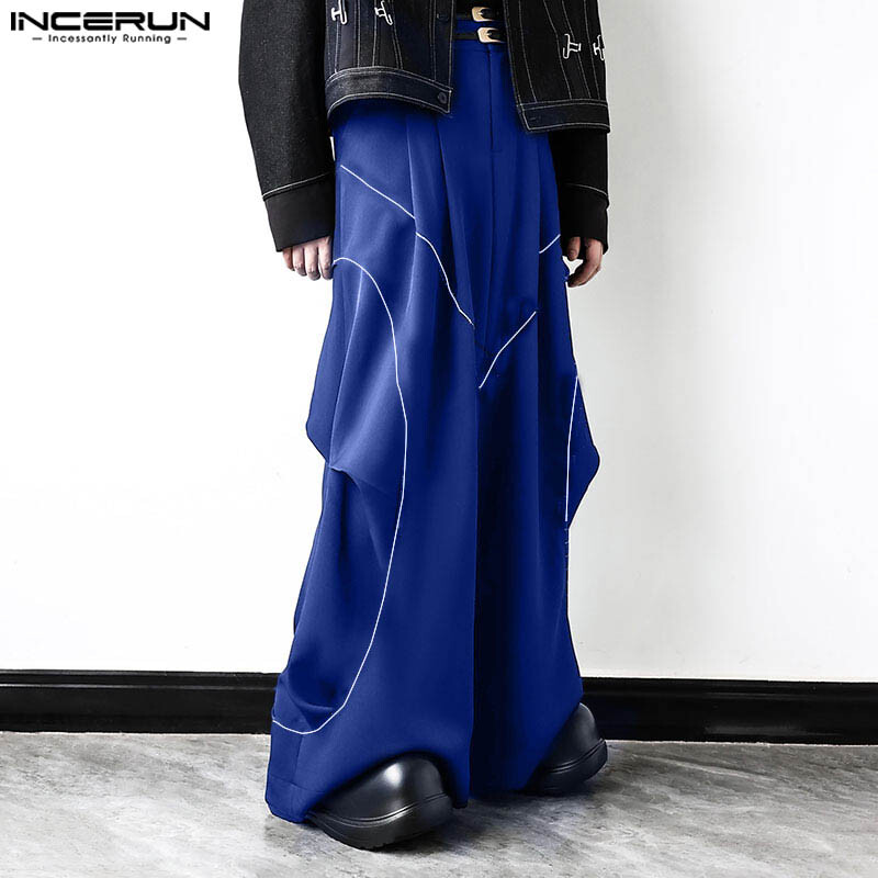 Modne muške pantalone INCERUN 2024. u korejskom stilu, jednobojne hlače sa spajanjem, ležerna ulična odjeća, jednobojne ravne hlače S-5XL