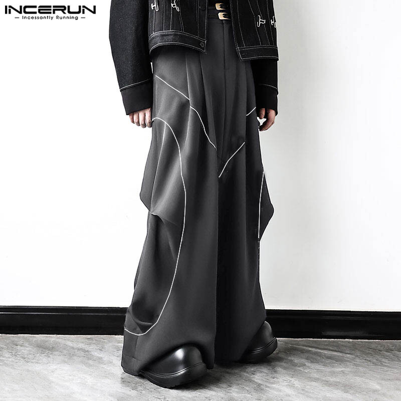 Modne muške pantalone INCERUN 2024. u korejskom stilu, jednobojne hlače sa spajanjem, ležerna ulična odjeća, jednobojne ravne hlače S-5XL