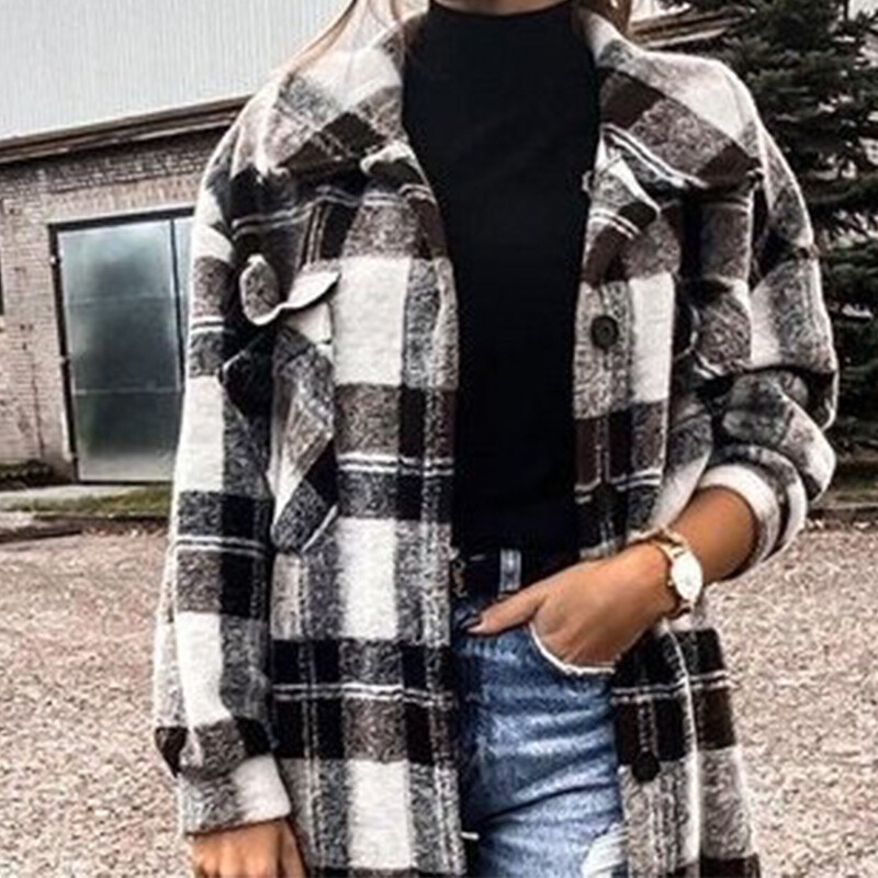 Προσαρμοσμένο γυναικείο μακρύ καρό παλτό Καρό μακρύ παλτό