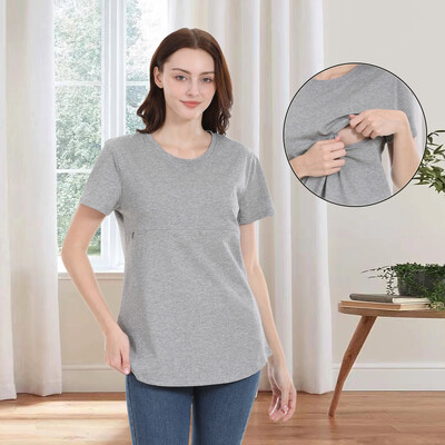 Tricou de maternitate de vară 2024 Haine ocazionale pentru alăptare Alăptare Fermoar orizontal Top pentru alăptare Bumbac moale Plus Size S-5XL