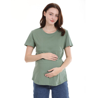 Ljetna majica za trudnice 2024. Ležerna odjeća za dojenje Vodoravni patentni zatvarač za dojenje Top od mekanog pamuka, velika veličina S-5XL