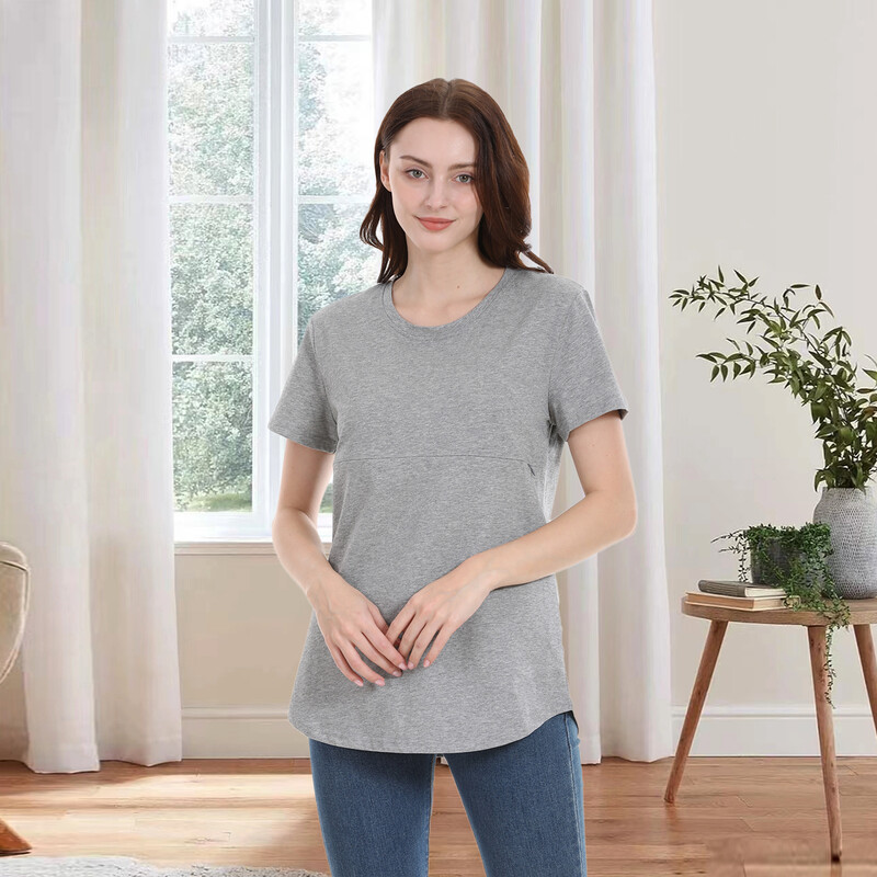 Ljetna majica za trudnice 2024. Ležerna odjeća za dojenje Vodoravni patentni zatvarač za dojenje Top od mekanog pamuka, velika veličina S-5XL