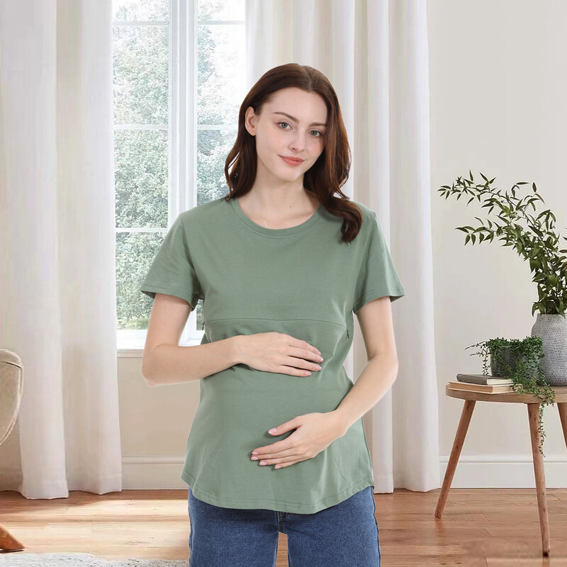 Ljetna majica za trudnice 2024. Ležerna odjeća za dojenje Vodoravni patentni zatvarač za dojenje Top od mekanog pamuka, velika veličina S-5XL