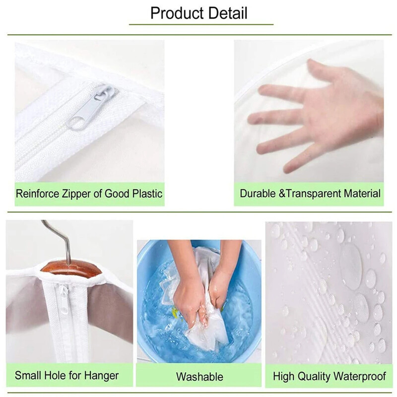 5 gab. Apģērbu aizsargpārvalks Apģērba putekļu necaurlaidīgs maisiņš ar rāvējslēdzēju, caurspīdīgs, ūdensizturīgs uzglabāšanas maisiņš, kostīms, mētelis, mazgājams atkārtoti lietojams