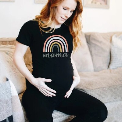 Skandináv szivárvány mama Nyomtatott terhes póló Kismama rövid ujjú póló Terhességi póló Új anya pólók Ruhák