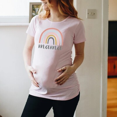 Skandináv szivárvány mama Nyomtatott terhes póló Kismama rövid ujjú póló Terhességi póló Új anya pólók Ruhák