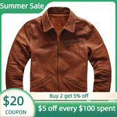 2024 Gaiši brūna amerikāņu ikdienas stila dabīgas ādas jaka vīriešiem liela izmēra 4XL īstas dabīgas aitādas rudens slaids mētelis