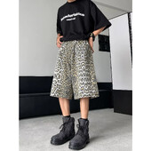 Trendy hongkonški stil širokih kroja leopard hlače s više džepova Ležerne hlače za par Novi model 2024. široke kratke radne odjeće