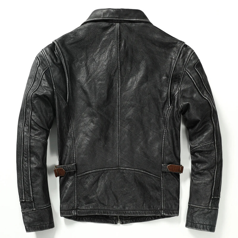 Jachetă de piele vintage pentru bărbați, groasă, 100% piele de vacă naturală, haină motociclist, iarnă, îmbrăcăminte pentru bărbați din piele naturală, 3 culori M100