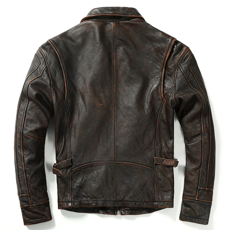 Jachetă de piele vintage pentru bărbați, groasă, 100% piele de vacă naturală, haină motociclist, iarnă, îmbrăcăminte pentru bărbați din piele naturală, 3 culori M100