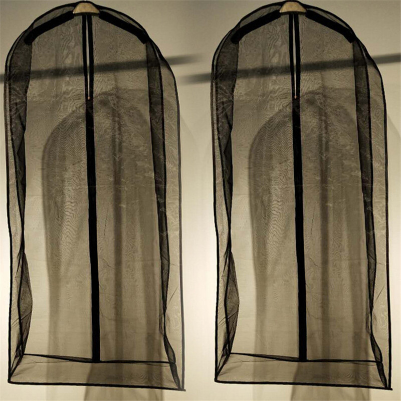Mētelis putekļu aizsargs ar rāvējslēdzēju, melns augsta blīvuma dzija, caurspīdīga kažokādas apģērbiem, kostīmiem apģērba glabāšanai