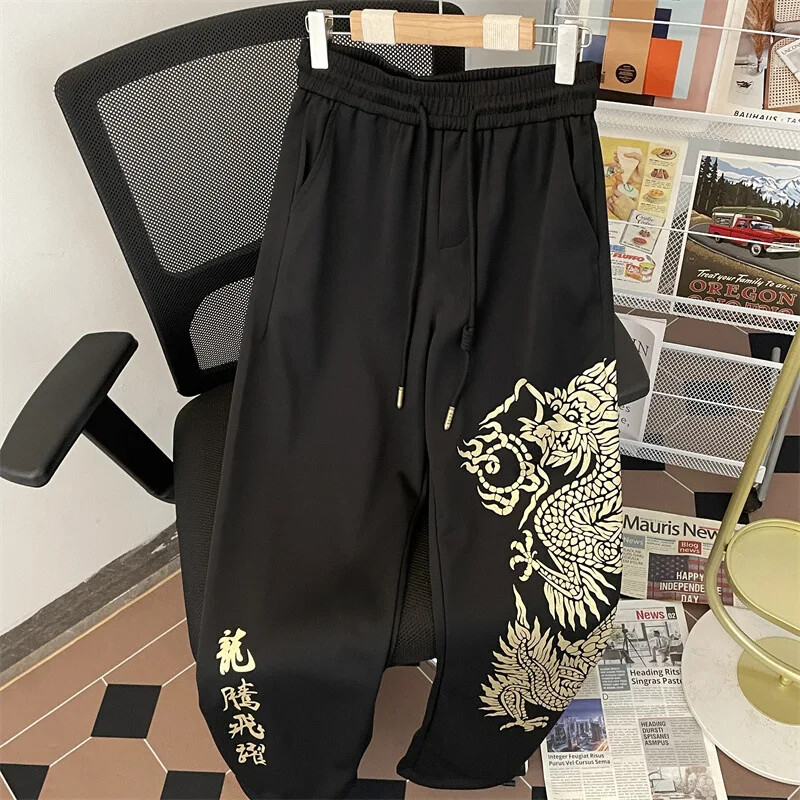2024. gads The Dragon Printing Vīriešu sporta bikses, brīvi pieguļošas, ar augstu elastīgu vidukli. Modernas sporta bikses atpūtai