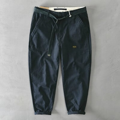 Z329toamnă/iarnă Pantaloni cargo casual pentru bărbați, din bumbac, de culoare solidă, cu mai multe buzunare, în stil japonez, cu potrivire lejeră pentru ținute casual