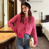 Y2k roz femei cardigan coreean dulce carouri cu mânecă lungă pulovere pentru femei Harajuku nou O gât Preppy stil Topuri dama