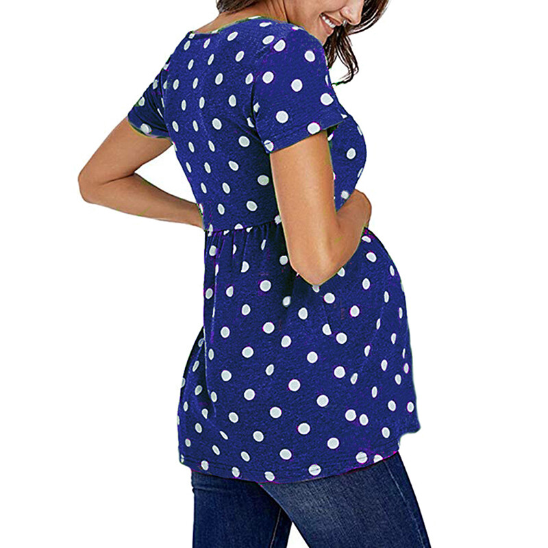 Γυναικείο μπλουζάκι εγκυμοσύνης καθημερινό μπλουζάκι εγκυμοσύνης καλοκαιρινό κοντό μανίκι με κουκκίδες μπλούζες μπλούζα για εγκυμοσύνη με χιτώνα Ρούχα εγκυμοσύνης