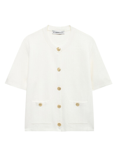 KAOPU ZA Femei cu nasturi buzunare plasate cardigan tricot vintage decolteu cu mâneci scurte îmbrăcăminte exterioară pentru femei topuri șic