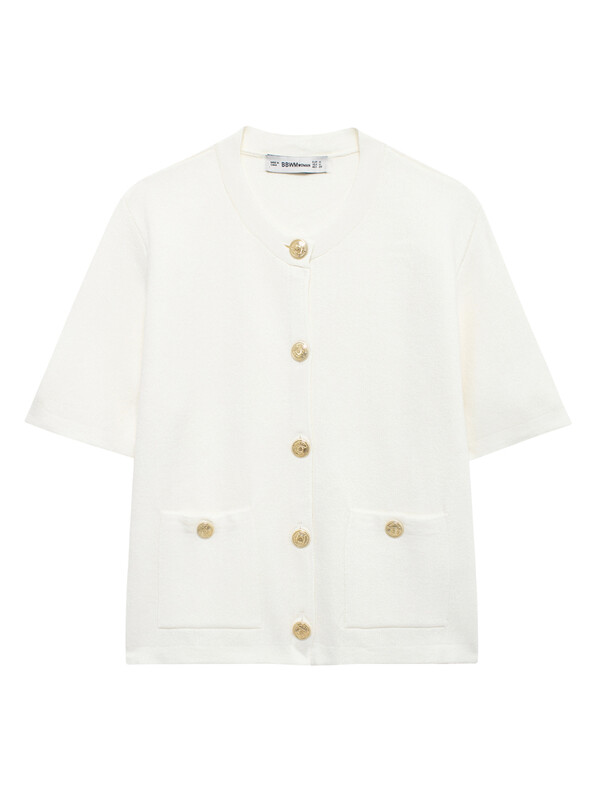 KAOPU ZA Femei cu nasturi buzunare plasate cardigan tricot vintage decolteu cu mâneci scurte îmbrăcăminte exterioară pentru femei topuri șic