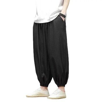 Ice Silk Nine Points Pants Мъжки панталони Baggy Bundle Foot Haren Pants All-match Chinese Style Lenen Широки крачоли Ежедневни панталони Мъжко облекло