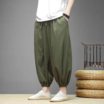 Ice Silk Nine Points Pants Мъжки панталони Baggy Bundle Foot Haren Pants All-match Chinese Style Lenen Широки крачоли Ежедневни панталони Мъжко облекло