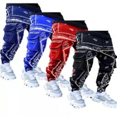 2024, primăvară și toamnă, noi pantaloni casual imprimați, pantaloni Harun, bărbați, europeni și americani, largi, cu genți multiple, rochie de lucru P