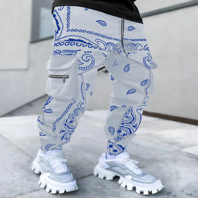 2024, primăvară și toamnă, noi pantaloni casual imprimați, pantaloni Harun, bărbați, europeni și americani, largi, cu genți multiple, rochie de lucru P