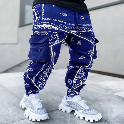 2024, primăvară și toamnă, noi pantaloni casual imprimați, pantaloni Harun, bărbați, europeni și americani, largi, cu genți multiple, rochie de lucru P