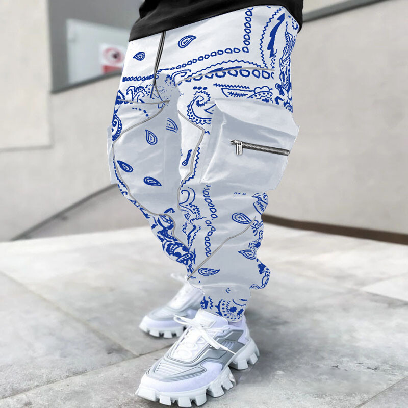 2024. gada pavasaris un rudens Jaunas apdrukātas ikdienas bikses Harun Pants vīriešu Eiropas un Amerikas brīvas High Street Multi Bag darba kleita P