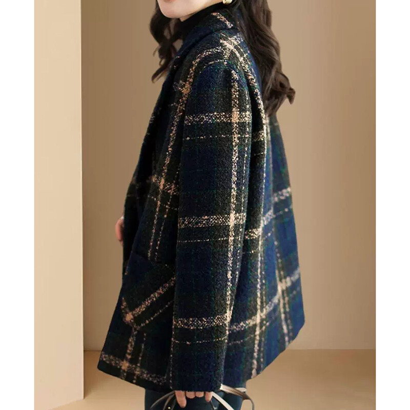 Γυναικείο μεσαίου μήκους casual καρό μάλλινο μπουφάν Γυναικείο άνοιξη φθινόπωρο Ρετρό βρετανικό ύφος μαλλί με δικτυωτό παλτό Μπουφάν Wild Top