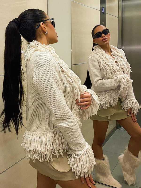 Dīvains Runcis Rudens Pušķis Džemperis Sieviešu Elegantais Modes 2023 Hipster ikdienas mētelis ar garām piedurknēm silts savvaļas ielas apģērba trikotāžas mētelis