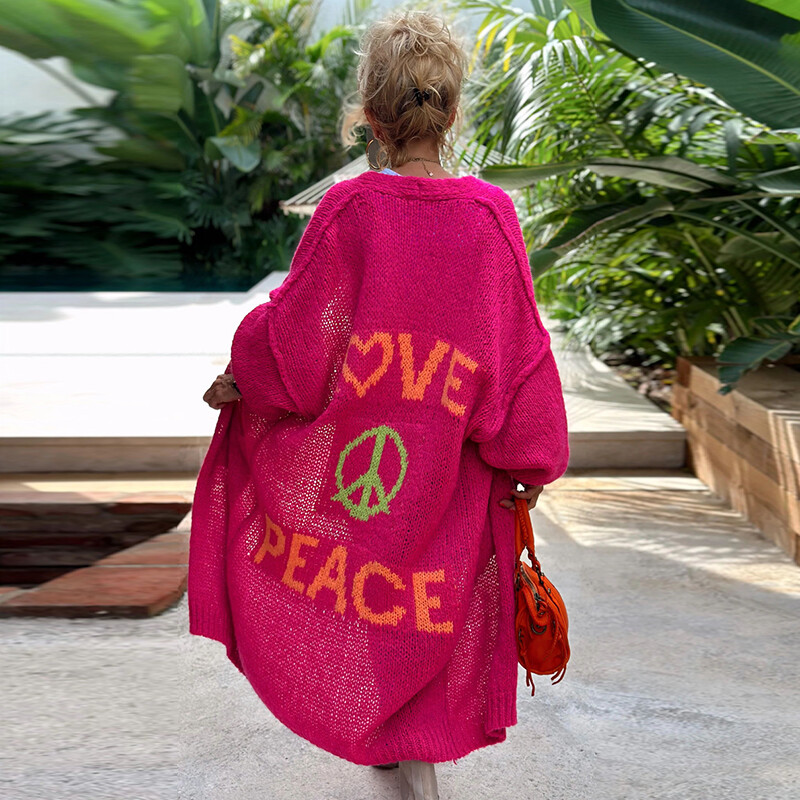 Armas LOVE & PEACE kirjatrükiga pikk sviiter kardigan naiste sügisene V-kaelusega kootud top jakk Talvine pikkade varrukatega avar mantel